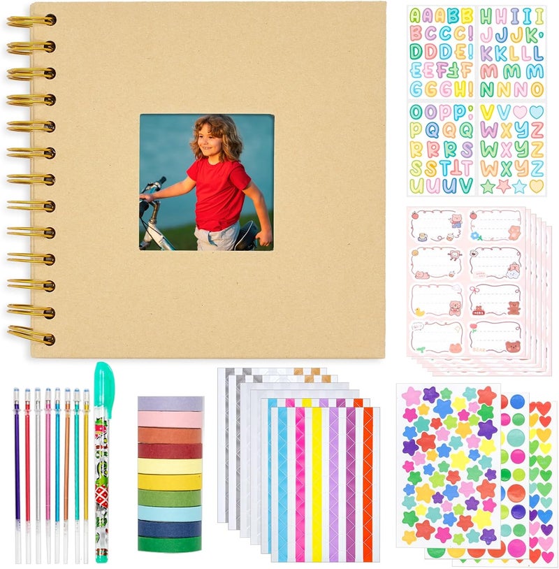 Tugle Kid Scrapbook Photo Album Hard Cover DIY Photo Album for Kids Instant Camera Print Paper with DIY Accessories (Brown) - Image 1